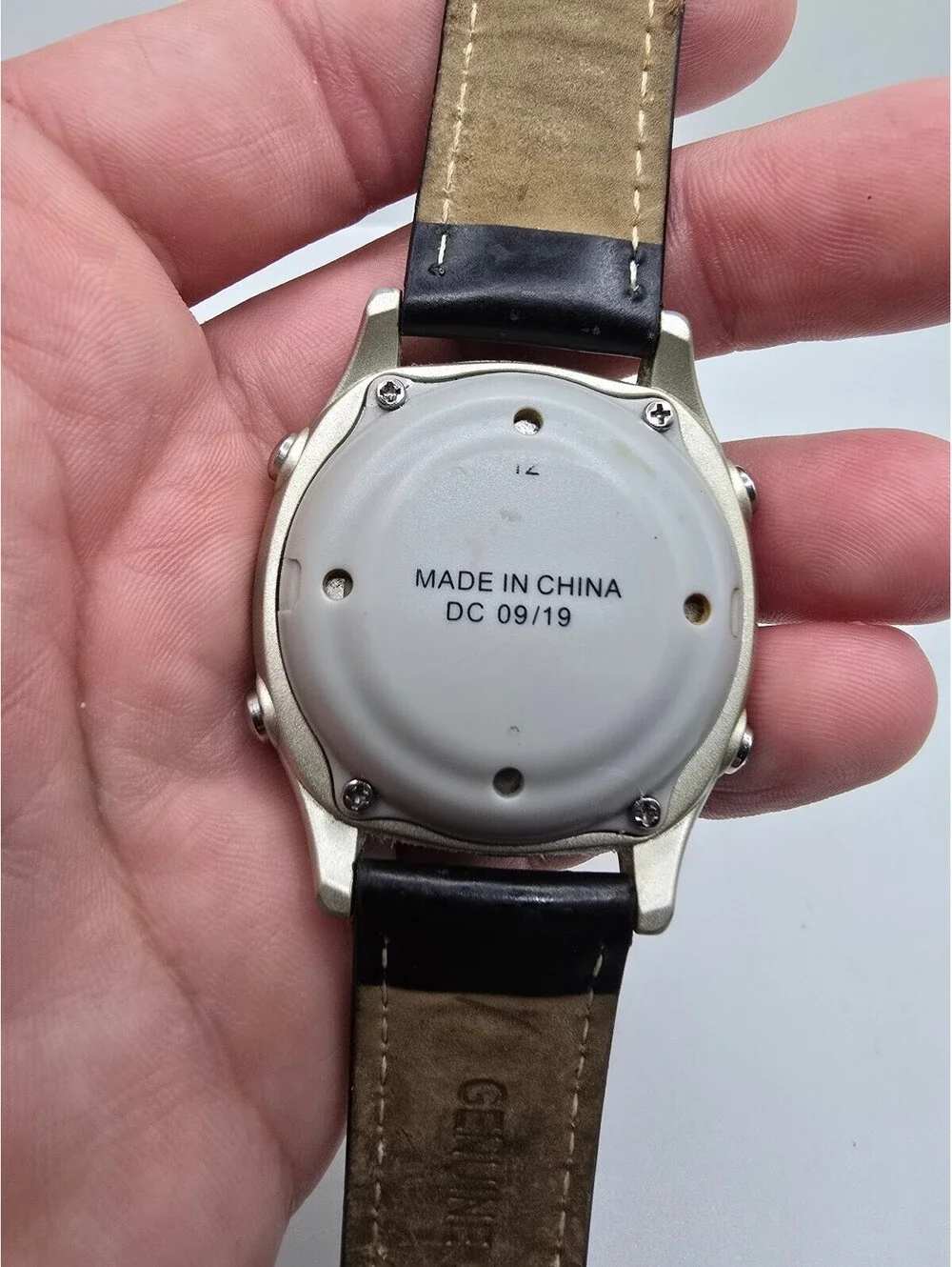 Talking Atomic Radio Controlled Quartz Analog Watch White Dial Black Leather